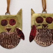 Load image into Gallery viewer, Brass owl decorations handmade by Sharon McSwiney