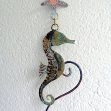 Load image into Gallery viewer, brass seahorse with starfish wall hanging handmade by Sharon McSwiney