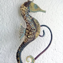 Load image into Gallery viewer, brass seahorse wall hanging handmade by Sharon McSwiney
