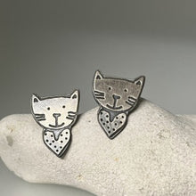 Load image into Gallery viewer, Large cat &amp; heart stud earrings
