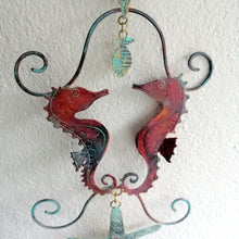 Load image into Gallery viewer, copper seahorse couple decoration hanging handmade by Sharon McSwiney