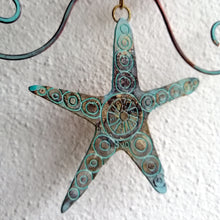 Load image into Gallery viewer, starfish in etched brass with verdigris effect handmade by Sharon McSwiney
