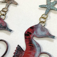 Load image into Gallery viewer, copper seahorse hanging decoration handmade by Sharon McSwiney