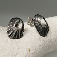 Load image into Gallery viewer, Oxidised silver tiny Marazion limpet shell studs handmade by Sharon McSwiney