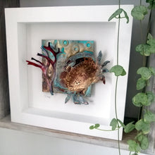 Load image into Gallery viewer, Crab in brass with copper seaweed framed handmade by Sharon McSwiney