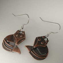 Load image into Gallery viewer, Fox earrings in a copper finish with silver hooks handmade by Sharon McSwiney
