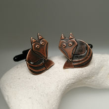 Load image into Gallery viewer, fox cuff links in a copper finish handmade by Sharon McSwiney