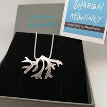 Load image into Gallery viewer, Handmade sterling silver seaweed frond pendant necklace by Sharon McSwiney in a gift box