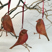 Load image into Gallery viewer, Goldfinch bird decoration in copper handmade by Sharon McSwiney