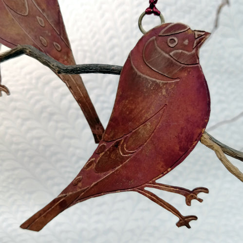 Goldfinch bird decoration in copper handmade by Sharon McSwiney
