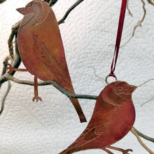 Load image into Gallery viewer, Goldfinch bird decoration in copper handmade by Sharon McSwiney