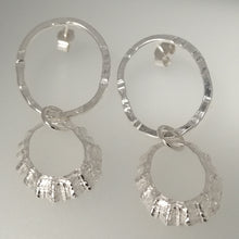 Load image into Gallery viewer, Porthmeor limpet shell earrings with hammered silver loop handmade by Sharon McSwiney
