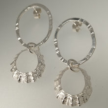 Load image into Gallery viewer, Porthmeor limpet shell earrings with hammered silver loop handmade by Sharon McSwiney