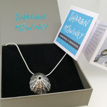 Load image into Gallery viewer, Oxidised silver Sennen Cove pendant necklace handmade by Sharon McSwiney, St Ives in a gift box