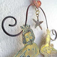 Load image into Gallery viewer, Handmade mermaid couple wall hanging in copper & brass by Sharon McSwiney
