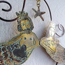 Load image into Gallery viewer, Handmade mermaid couple wall hanging in copper & brass by Sharon McSwiney