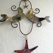 Load image into Gallery viewer, Handmade mermaid couple wall hanging in copper & brass by Sharon McSwiney