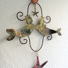 Load image into Gallery viewer, Handmade mermaid couple wall hanging in copper & brass by Sharon McSwiney