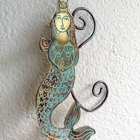 mermaid metalwork by Sharon McSwiney in etched brass