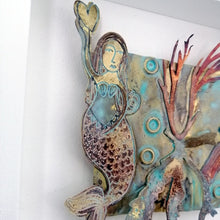Load image into Gallery viewer, Framed mermaid with heart picture handmade in St Ives by Sharon McSwiney