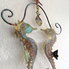 Load image into Gallery viewer, Seahorse couple in etched copper & brass handmade by Sharon McSwiney