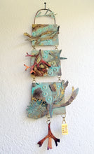 Load image into Gallery viewer, Metalwork wall panel with 3 sections featuring seaweed, a seahorse & mermaids purse handmade by Sharon McSwiney