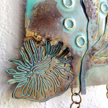 Load image into Gallery viewer, Metalwork section of wall panel with sea anemone & seaweed handmade by Sharon McSwiney