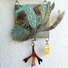 Load image into Gallery viewer, Metalwork wall panel with 3 sections featuring seaweed, a sea anemone & starfish handmade by Sharon McSwiney