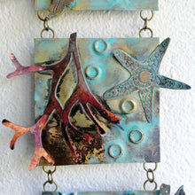 Load image into Gallery viewer, Metalwork wall panel with 3 sections featuring seaweed & starfish handmade by Sharon McSwiney