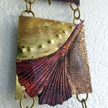 Load image into Gallery viewer, Mini metalwork panel with leaf decorations in copper & brass handmade by Sharon McSwiney