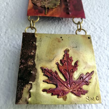 Load image into Gallery viewer, Mini metalwork panel with leaf decorations in copper & brass handmade by Sharon McSwiney