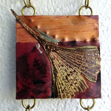 Load image into Gallery viewer, Mini metalwork panel with leaf decorations in copper & brass handmade by Sharon McSwiney