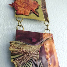 Load image into Gallery viewer, Mini metalwork panel with leaf decorations in copper & brass handmade by Sharon McSwiney