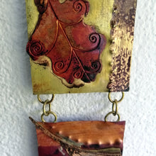 Load image into Gallery viewer, Mini panel with leaf decorations in copper & brass handmade by Sharon McSwiney