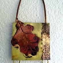 Load image into Gallery viewer, Mini metalwork panel with leaf decorations in copper & brass handmade by Sharon McSwiney