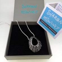 Load image into Gallery viewer, oxidised silver large Godrevy limpet shell necklace handmade by Sharon McSwiney in a gift box