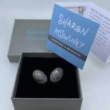 Load image into Gallery viewer, Porthmeor beach St Ives oxidised limpet earrings