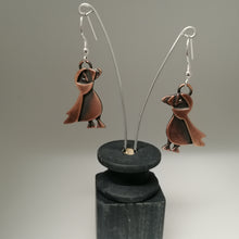 Load image into Gallery viewer, puffin drop earrings in a copper finish handmade by Sharon McSwiney