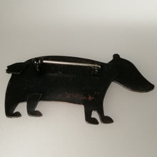 Load image into Gallery viewer, badger brooch reverse side in a copper finish handmade by Sharon McSwiney in a gift box