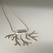 Load image into Gallery viewer, Handmade sterling silver seaweed frond pendant necklace by Sharon McSwiney in a gift box