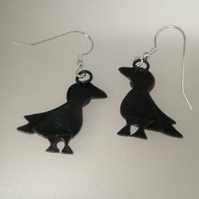 Load image into Gallery viewer, puffin drop earrings reverse view in a copper finish handmade by Sharon McSwiney