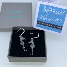 Load image into Gallery viewer, Oxidised silver seahorse earrings