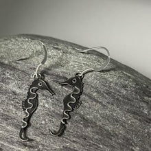 Load image into Gallery viewer, Oxidised silver seahorse earrings