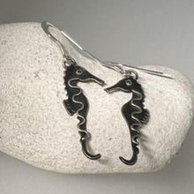 Load image into Gallery viewer, Oxidised silver seahorse earrings