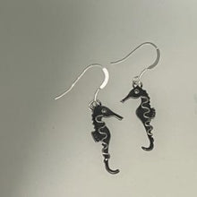 Load image into Gallery viewer, Oxidised silver seahorse earrings