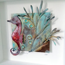 Load image into Gallery viewer, copper seahorse with seaweed metalwork picture handmade by Sharon McSwiney