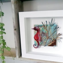Load image into Gallery viewer, Seaweed & seahorse wall art in copper & brass handmade by Sharon McSwiney