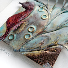 Load image into Gallery viewer, copper seahorse with seaweed metalwork picture handmade by Sharon McSwiney