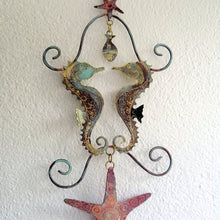 Load image into Gallery viewer, Seahorse couple in etched copper & brass handmade by Sharon McSwiney