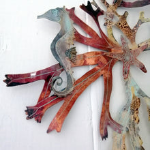 Load image into Gallery viewer, Seaweed & seahorse wall art in copper & brass handmade by Sharon McSwiney